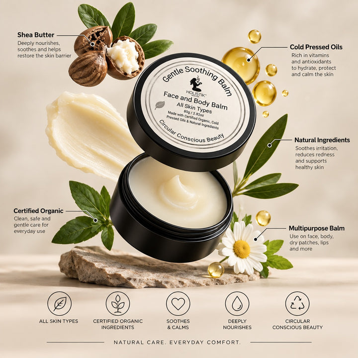 Gentle Soothing Barrier Balm Holistik Skincare for Sensitive Skin Dryness reduction | natural origin restorative comfort balm for dry patches, sensitive & stressed skin.