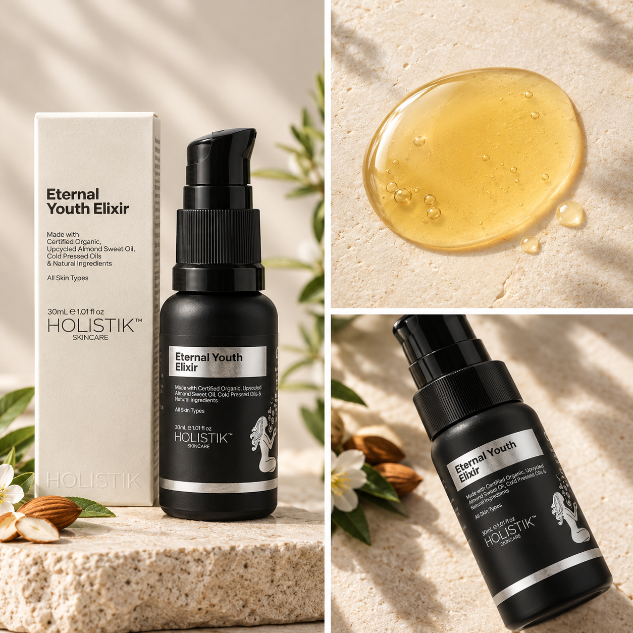 Holistik Skincare Anti-Ageing Face Elixir Oil 30mL Eternal Youth Elixir Nourish, Repair, Glow, Hydrate & Improve Skin Elasticity with our nutrient omega-rich vitamin complex facial oil