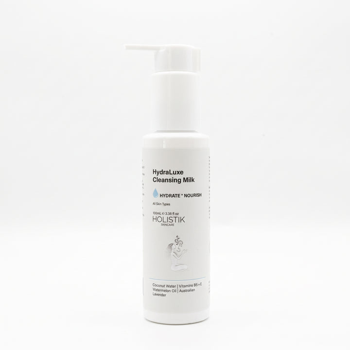 Holistik Skincare HydraLuxe Cleansing Milk 100mL Creamy comfort for dry, sensitive skin, non-stripping cleanser