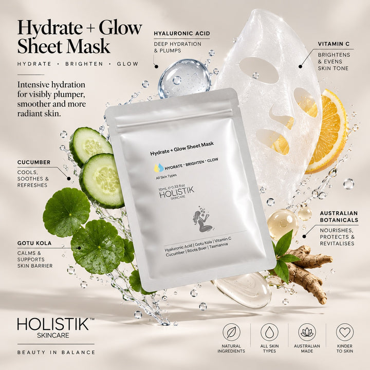 Holistik Skincare Hydrate & Glow Sheet Mask Hydrate Brighten Glow
