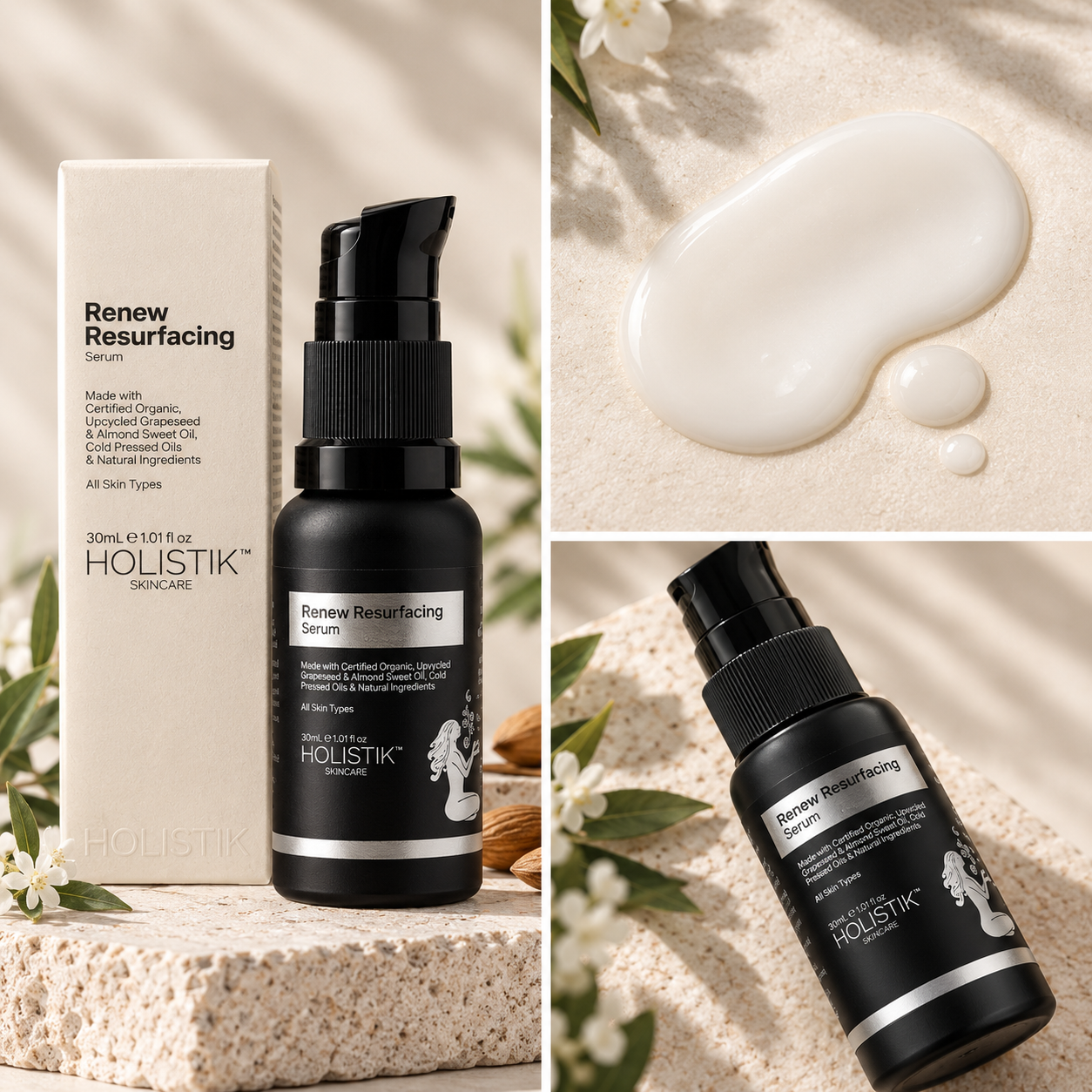 Holistik Skincare Renew Resurfacing Night Serum 30mL with 10% Glycolic Acid Reveal Brighter Skin With Gentle Resurfacing. Exfoliates to improve tone, texture and radiance