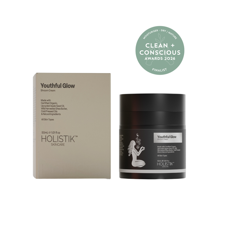 Holistik Skincare Youthful Glow Shroom Cream Bakuchiol Mushroom Skincare Australia Glow Without Irritation Barrier Repair Skincare Calms Redness Retinol Alternative