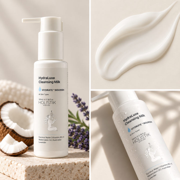 HydraLuxe Cleansing Milk Hydrating Cream Cleanser for Dry Sensitive Skin Holistik Skincare