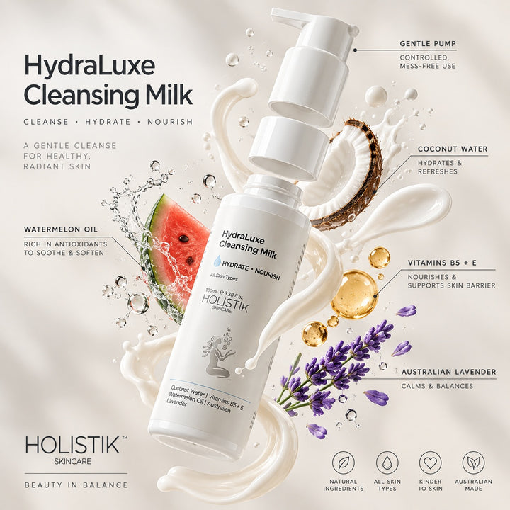 HydraLuxe Cleansing Milk Holistik Skincare Creamy comfort for dry, sensitive skin