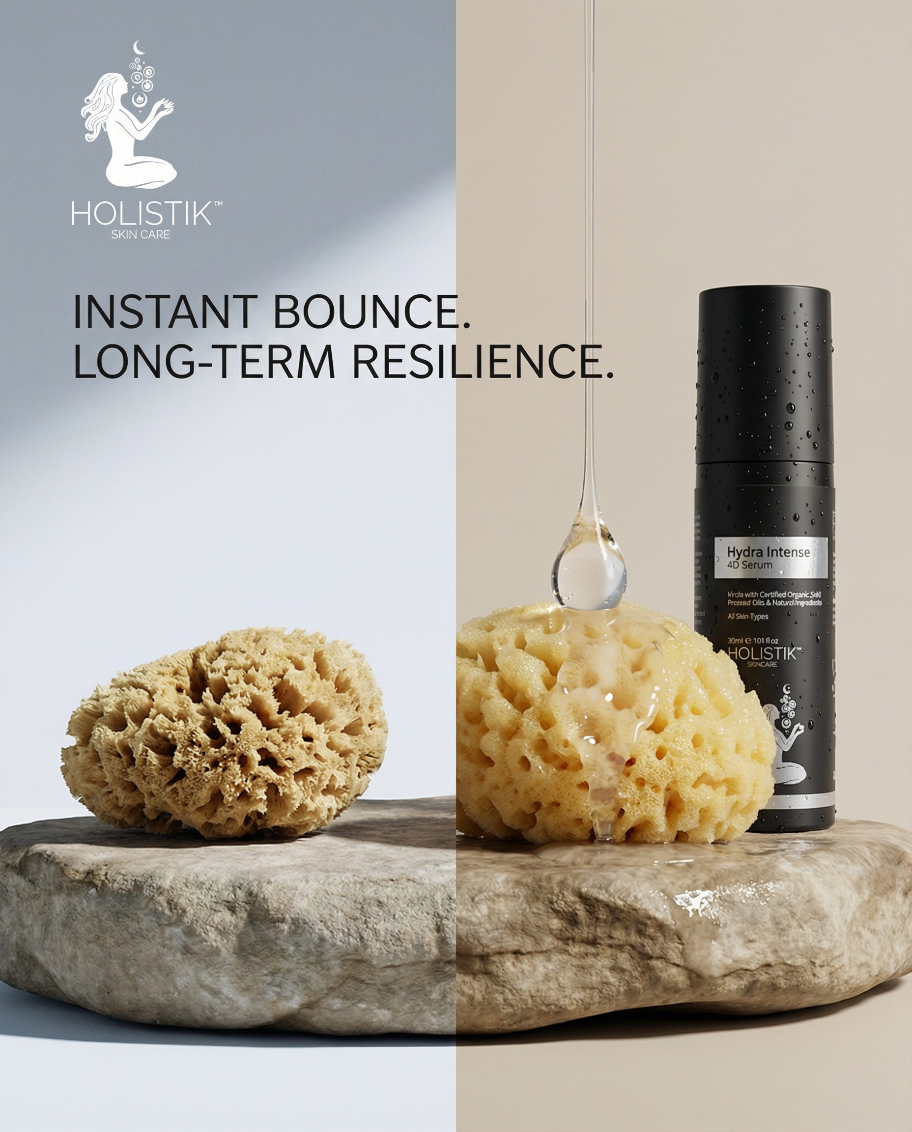 Hydra Intense 4D Serum droplet texture showing instant skin bounce and hydration — Australian made face serum
