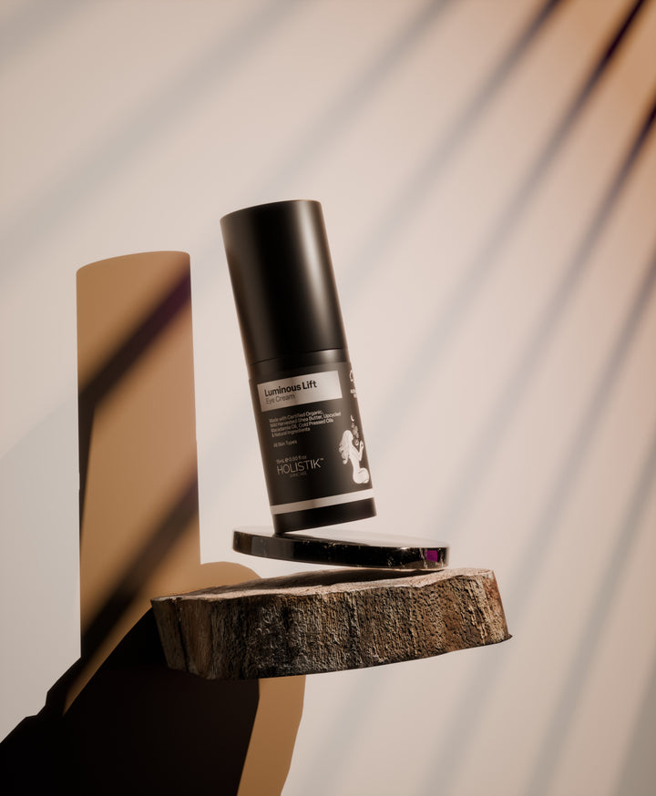 Luminous Lift Advanced Peptide Eye Cream tube with Hexapeptide-8 for dark circles and fine lines - Holistik Skincare