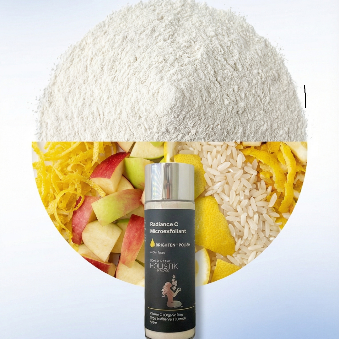 Holistic skincare Radiance c Microexfoliant product with natural ingredients on a gradient background