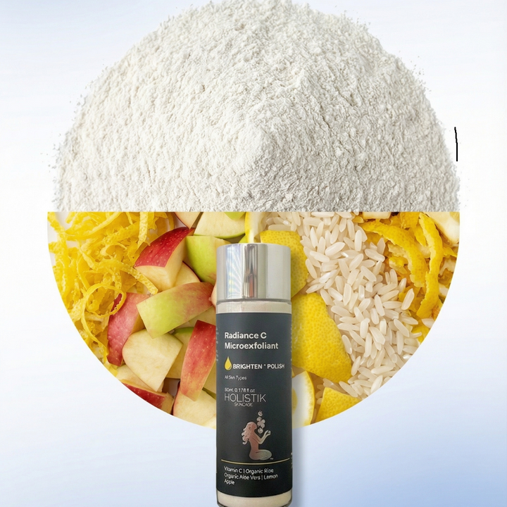 Holistic skincare Radiance c Microexfoliant product with natural ingredients on a gradient background