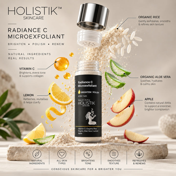 Radiance C Vitamin C Powder Face Exfoliant Holistik Skincare Gently Exfoliates Dull, Rough-Feeling Skin, Instantly Smooths & Brightens